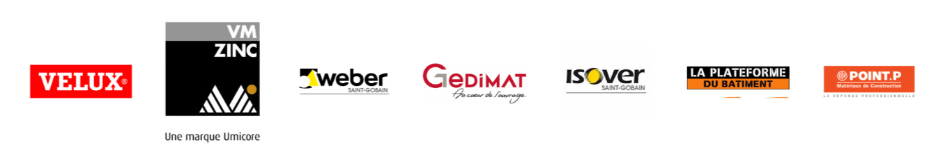 Partenaires Dujardin Toiture - Gedimat, Isover, VM Zinc, Velux, Weber
